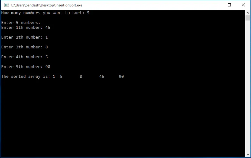 C Program to Implement Insertion Sort